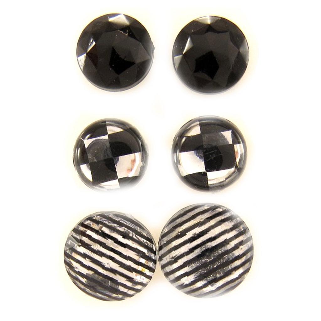 Les Trésors De Lily [L5164] - 3 Pairs of Black Gray White 'Coloring' Earrings