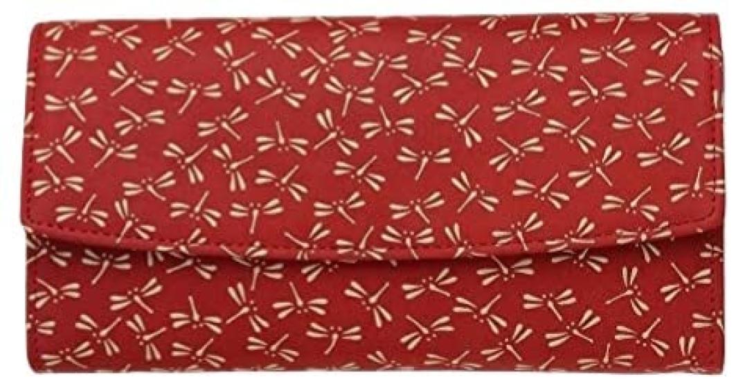 

[INDEN-YA] Inden Yushichi Uehara (INDEN-YA) Genuine Leather Flap Long Wallet (Coin Purse Exterior), Model Number 2310, Red with White Lacquer,