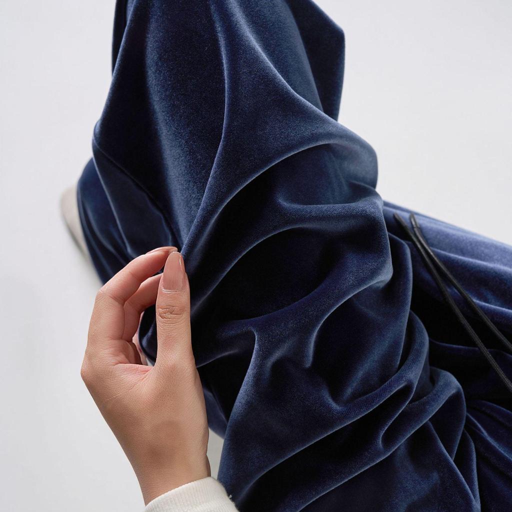 Spring Women's Retro Velvet Wide-Leg Pants - Loose, Casual, High-End, 400g