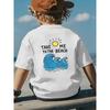 European sizes Boys' Front and Back Print Pure Cotton T-Shirt, "Take Me to the Beach Wave" Print, Comfortable Spring/Summer Daily Crew Neck Casual Top