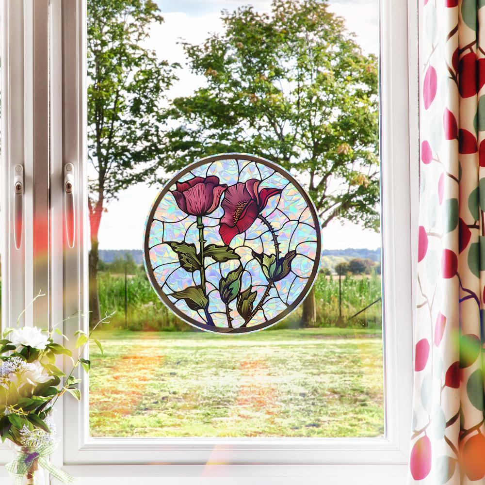 Red Rose-painted Glass Doors and Windows for Home Background Beautification and Decoration Window Stickers