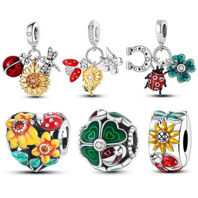 Copper Animals Colored Ladybug Dangle Charm Bead Fits Original Bracelet Necklace Diy Party Gift Fine Luxury Jewelry