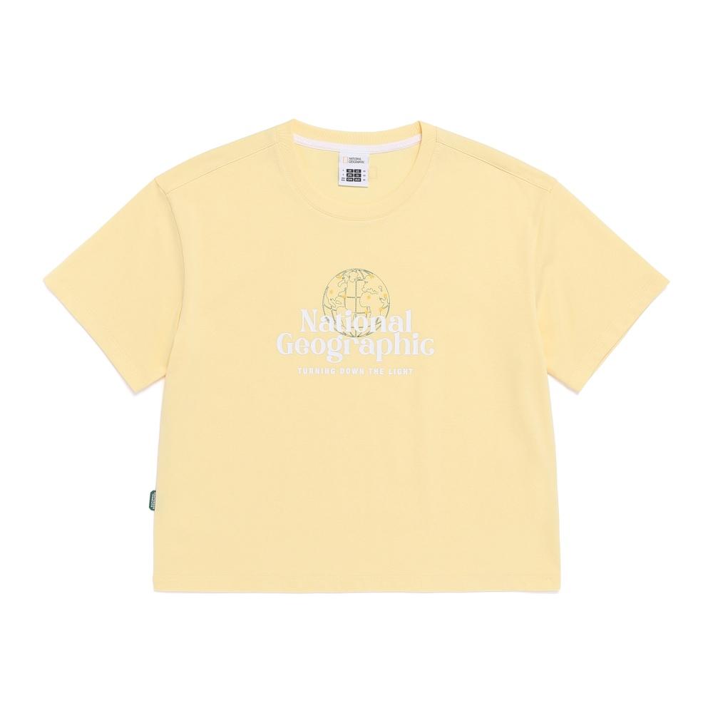 NATIONALGEOGRAPHIC N262Wts971 Women'S Caster Logo Semi-Crop Short Sleeve T-Shirt Pale Yellow