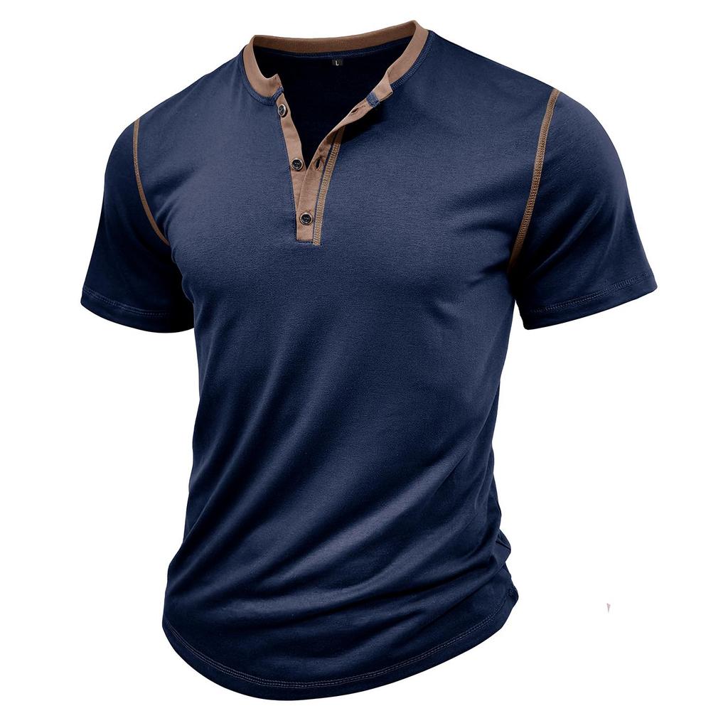 Top da uomo Henley Henley Maniche corte Cotone Girocollo Color block Traspirante T-shirt quotidiane Estate Vacanze primaverili Abbigliamento casual da uomo