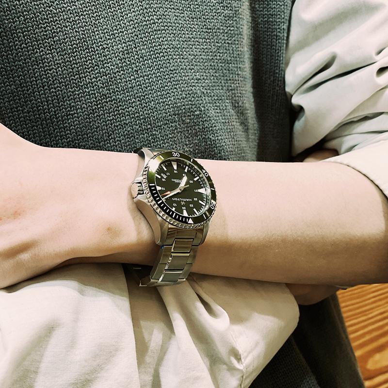 Hamilton Seria Khaki Navy Mișcare Mecanică Automată Ceas Sportiv Verde pentru Scufundări Bărbați Ceasuri Oțel H82375161