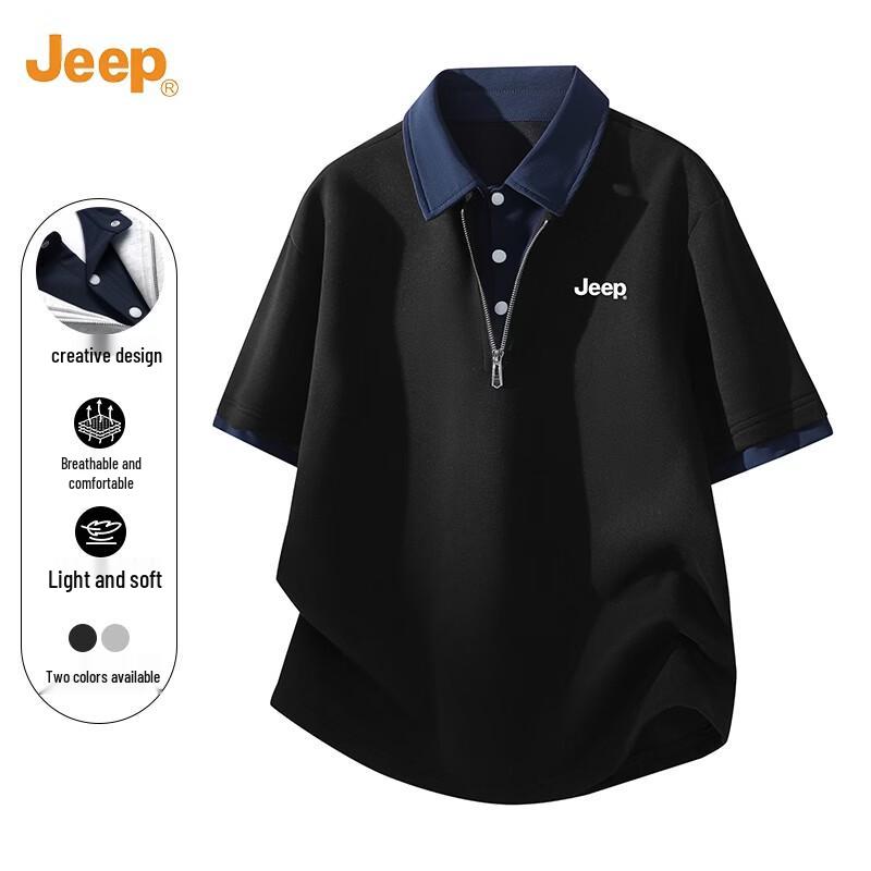 JEEP Men s Color-Block Half-Zip Polo Shirt L
