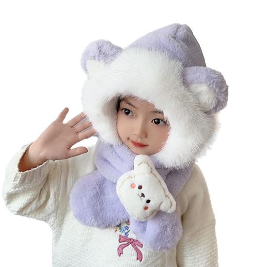 Kids Hat And Scarf Set Winter Plush Ear Flap Hat with Scarf for Boys Girls Warm Cold Weather Knit Accessories