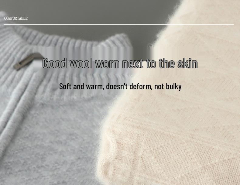 Men's Soft Half-Zip Pure Wool Sweater - Thick, Loose, Stylish Pullover for All Ages