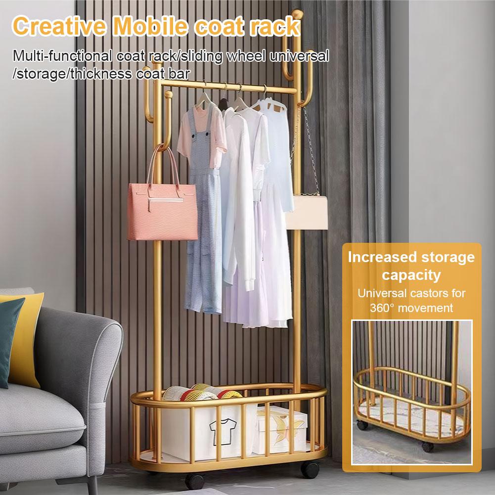 Clothes Rack with Basket Coat Stand Movable Clothes Rail with Wheel for Coats Skirts Shirts Sweaters