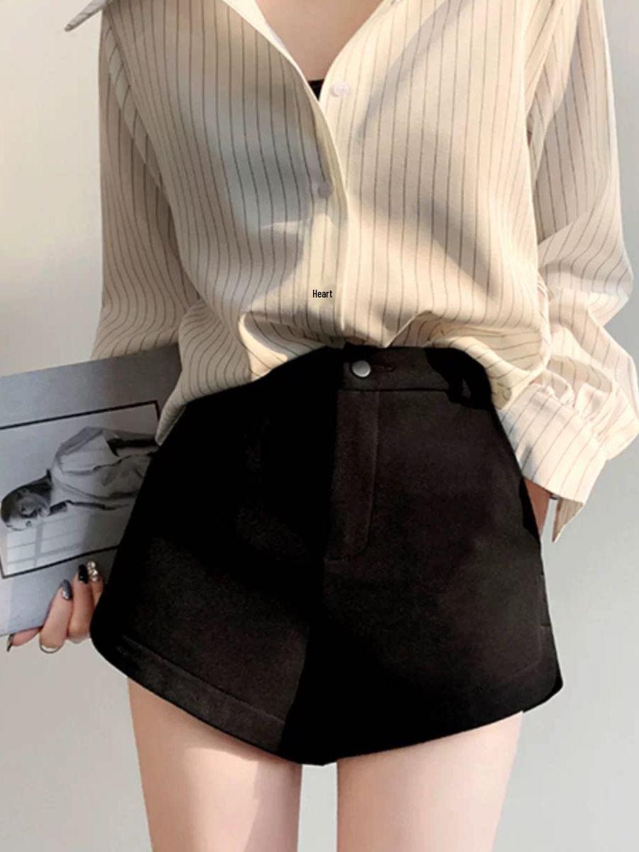 

Women s Black High-Waisted Slimming A-Line Wide-Leg Shorts for Spring/Summer Commuting Extra Large