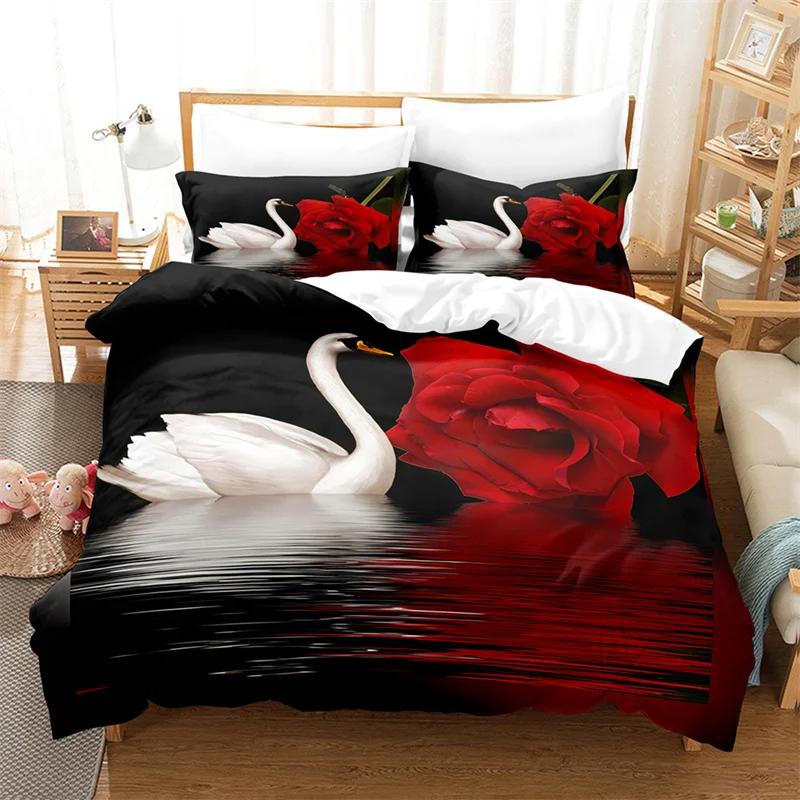 Red Flower Full Size Duvet Covers Rose Quilt Cover 200X230Cm Bedding Set 3Pcs 2Pcs 210X210Cm King Queen Single Double Bed