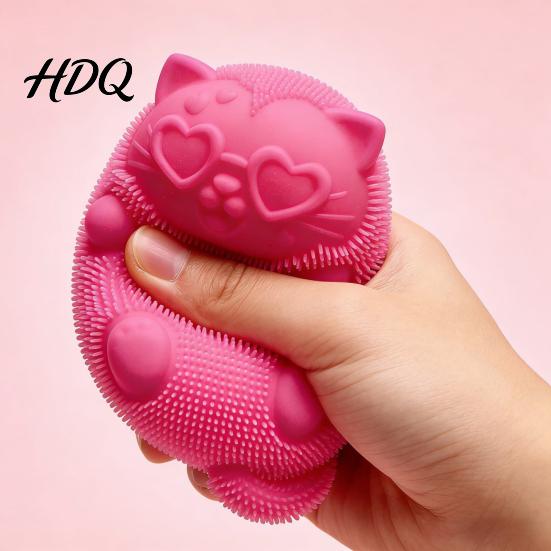 Cat Stress Ball Mini Fuzz Squeeze Toy Relief Fuzzy Fidget Animal Focus Aid Relaxation Anxiety Relieving Office Desk