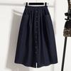 Summer 2025 New Plus Size Elastic Waist Slimming Women's Skirt Split A-line Retro Denim Skirt Mid Length