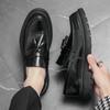 2025 High Quality Black Men's Loafers, Fashionable Tassels, Casual Patent Leather, Wedding Business Dress Shoes, Plus Size 46