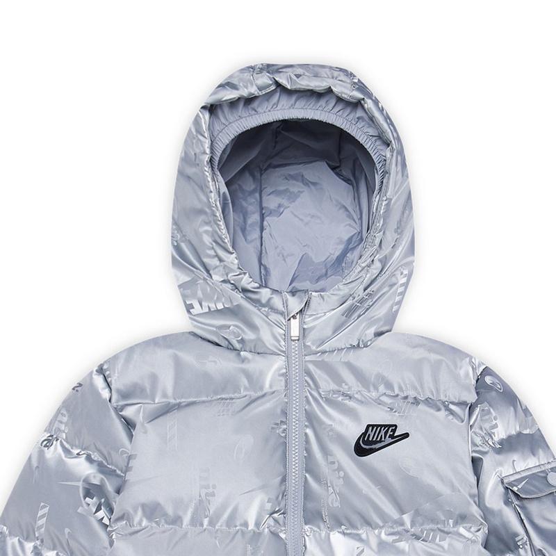 Nike Stylish Comfortable Warm Zipper Hooded Down Jacket Kids Outerwear Silver HQ7176-033
