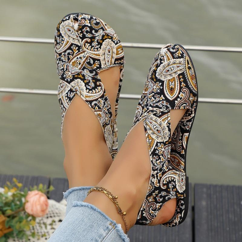 Large size flat-bottomed bag head sandals women's new breathable printed sandals
