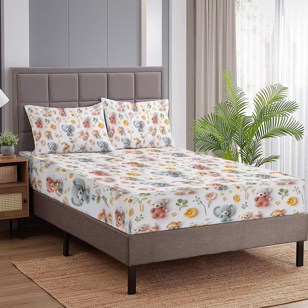 3-Piece Bed Set With A Cute Teddy Bear, Comes With 2 Pillowcases, Suitable For Living Room And Bedroom (Toy, Unique Gift)