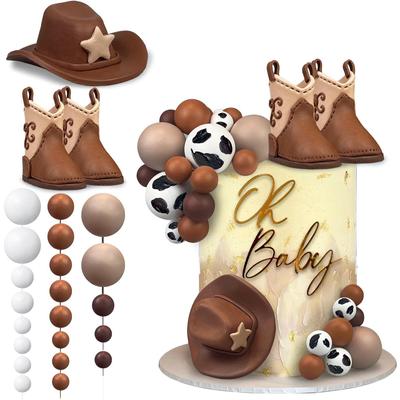 Western Cowboy Hat Boy Birthday Party Cake Decorations Oh Baby Brown Cowboy Hat Boots Cake Decor Babyshower Party Cake Toppers