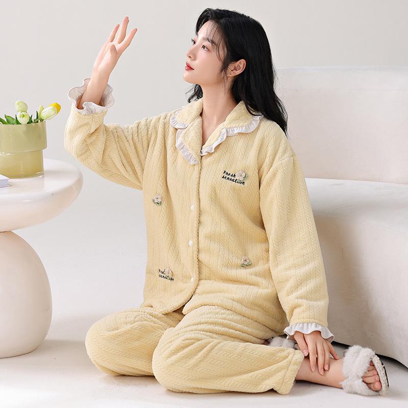 Winter Pajamas Women'S Coral Fleece Fleece Thickened Autumn And Winter Flannel Age-Reducing Loungewear Winter