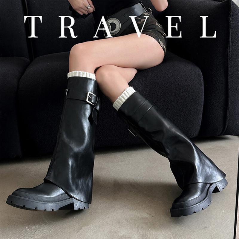 ZA2025 New High-heeled British Style Knight Boots Women's Thick-soled Thin High Boots Thick-heeled Round Head But Knee Boots