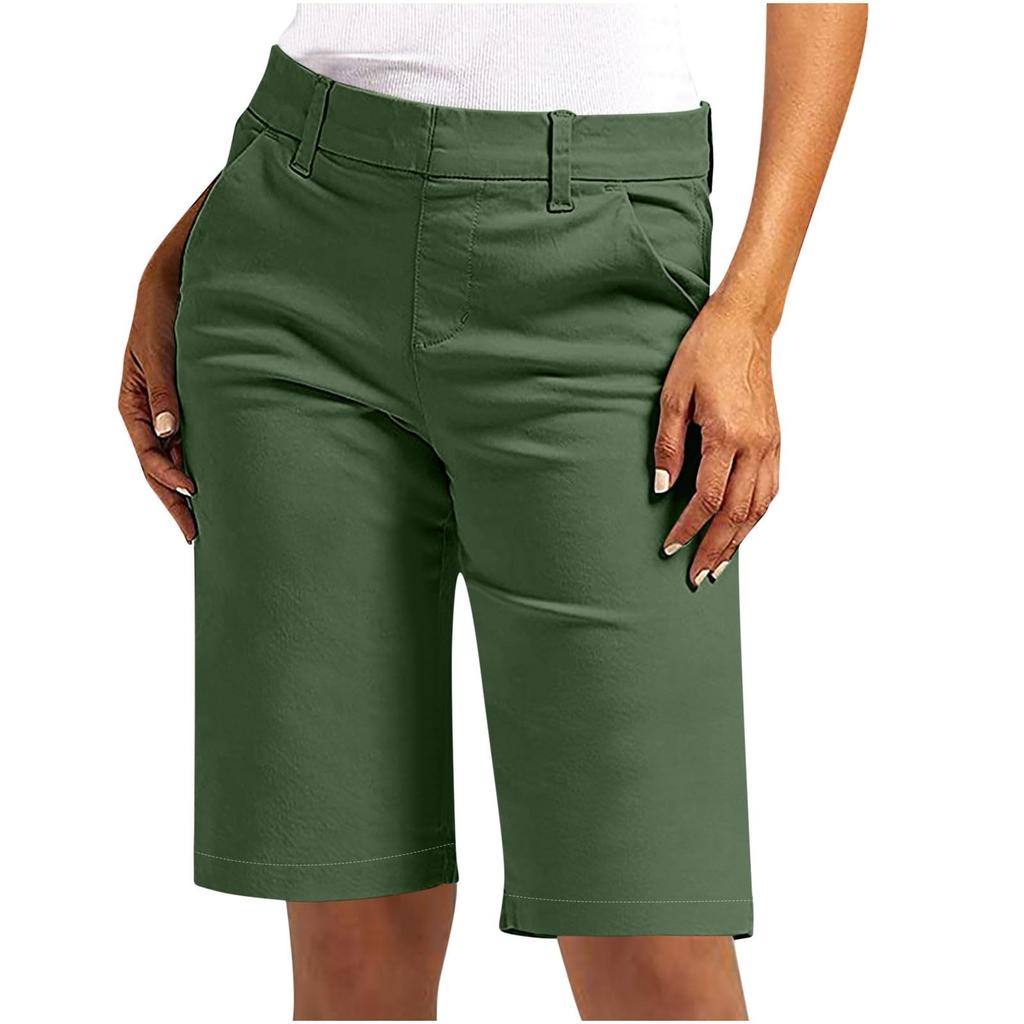 Shorts for kvinner Trendy 2025 Casual sommer Høyt liv Chinoshorts Rette ben Fottur Ferieantrekk