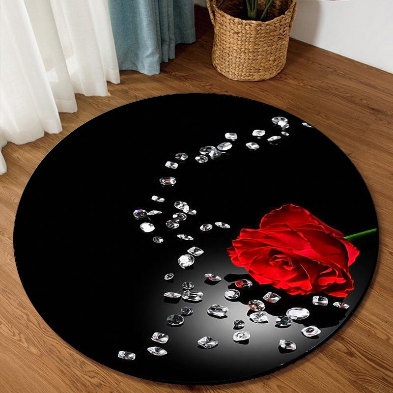 Schlafzimmer Wohnzimmer Teppich Rutschfester Bereichsteppich Gold Rosenmuster Runder Fußabtreter Küche Flur Läufer