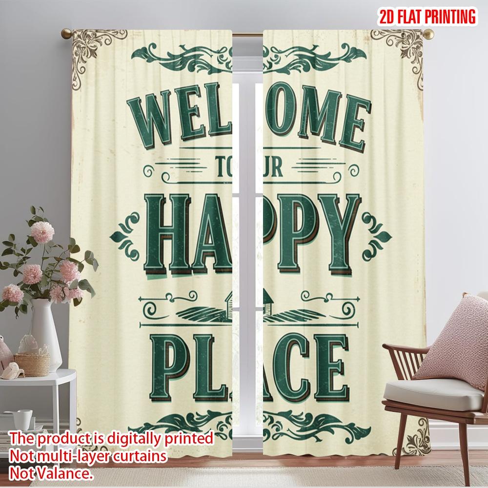 

2pcs 2D flat printing Window Drapes Welcome Happy Place Home Polyester Fabric Without Electricity All Season Party & Holiday 52.50×116.00 CM 2pcs