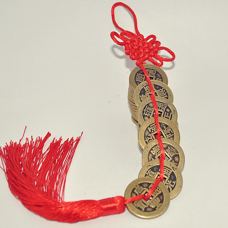 Thickened Brass Five Emperor Coins Chinese Knot Pendant Ornament
