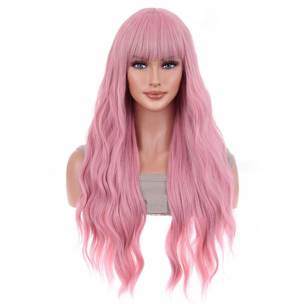26 Inch Long Curly Full Wigs Heat Resistant Bangs Full Wigs for Photography Stage Movie Hair