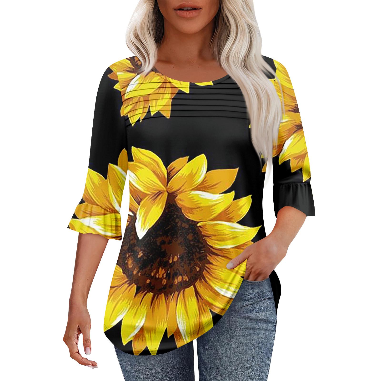 

Женская мода круглый вырез шея плиссированный спереди напечатанные точки расклешенный топ рукав 3/4 XXL оранжевый