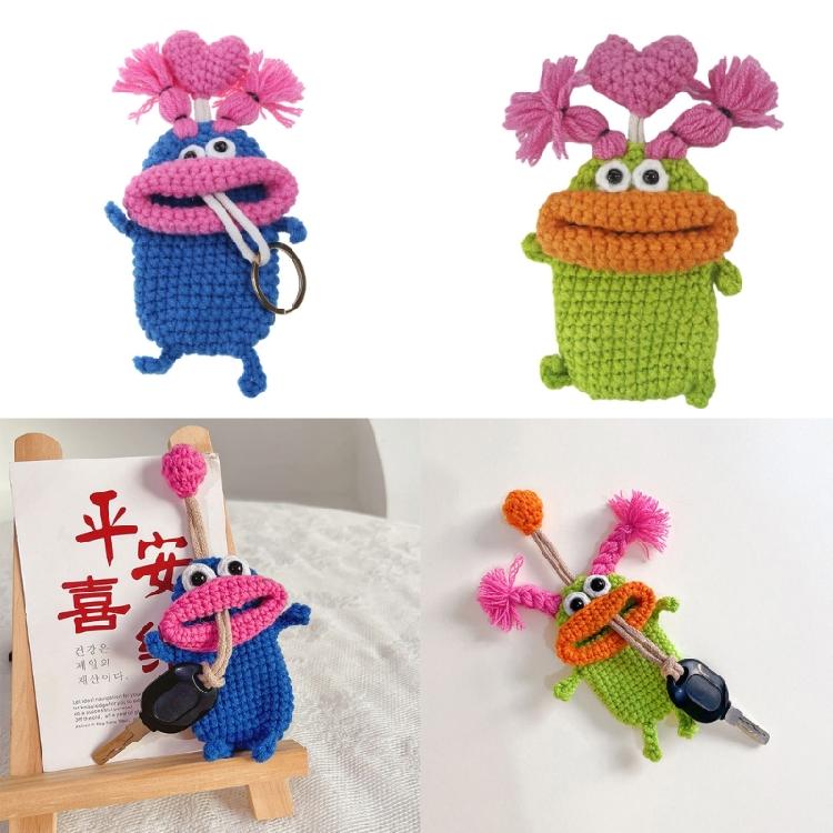 Pull Out Car Keys Cases Bag Funny Cartoon Keychains Pouch Hand Knitting Keys Wallets Organizers for Women and Men