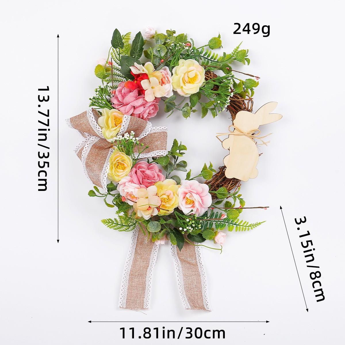 

Zhongran Easter Bunny Wreath Home Simulation Plant Rattan Wreath Party Decoration Door Hanging Props
