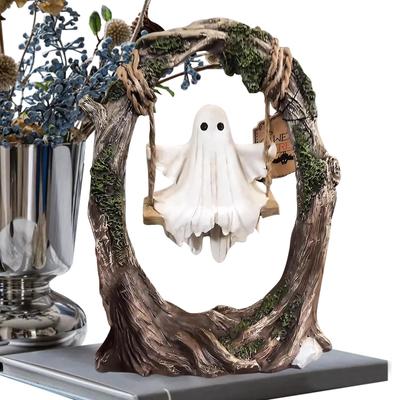 1 Pcs Funny Halloween White Ghost Swing Decorations Indoor and Outdoor Hanging White Ghost Sculptures for Tabletop Centerpiece