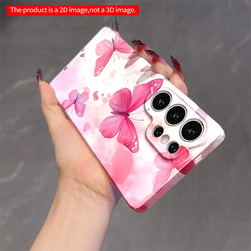 2DFlat Samsung Phone Case Pink Butterflies Watercolor Art Phone Case Applicable To Galaxy S22 S23 S24 S25ULTRA S26 A12 A13 A14 A15 A16
