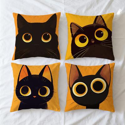 Cushion Cover Soft Case Cat For Sofa Cartoon Living Room Home Comfortable Office Cute Decor Protective Pillow Black Covers