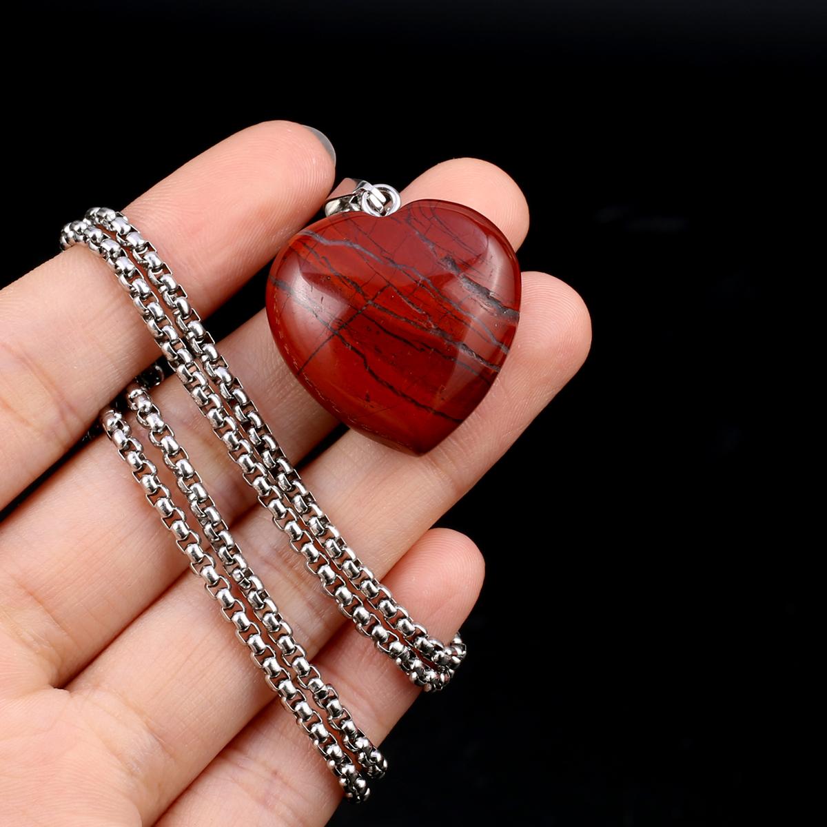 

1 шт. в партии, ожерелье из натурального камня, кулон в форме сердца, кристалл, аметист, агат, опал, цепочка из нержавеющей стали, ожерелья для женщин, ювелирные изделия 30x30x10 мм 1Pcs/Redstone