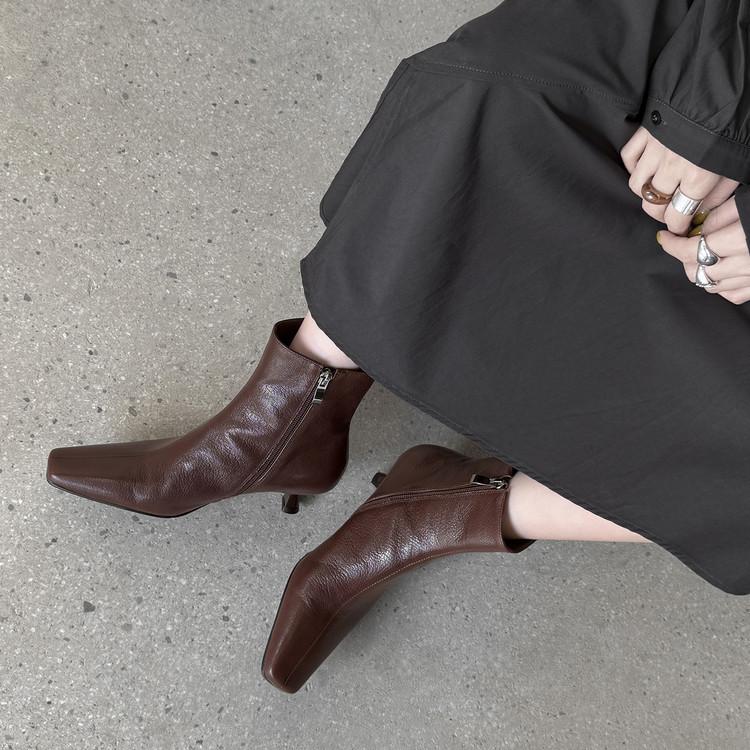 Fine-heeled Short Boots Women's Versatile Retro Chelsea Boots Square-heeled High-heeled Boots 2025 Autumn and Winter New Korean Version Boots