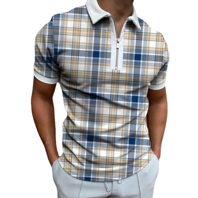 Polohemd mit Reißverschluss 3D-Druck Lässig Revers Kurzarm Pullover Freizeitkleidung