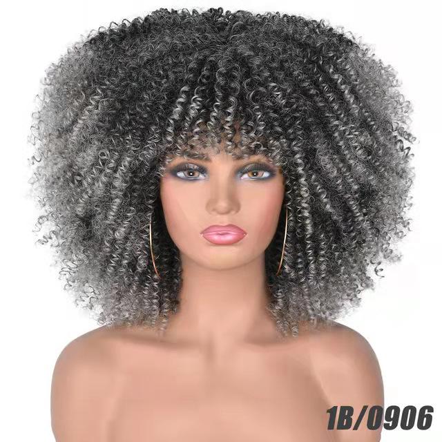 Bybrana Kurzes Haar Afro Kinky Curly Perücken mit Pony für schwarze Frauen Afrikanische synthetische Omber kleberlose Cosplay Perücken Hochtemperatur Lizzy