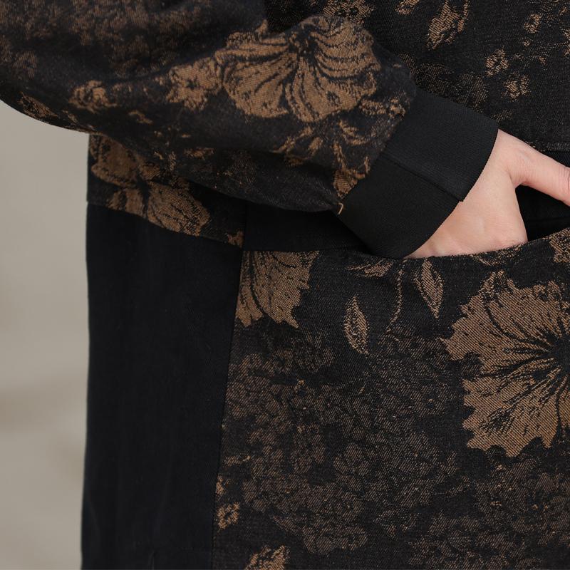 Ladies Oversized Floral Print Hooded Coat Zip Front Long Sleeve Autumn Outerwear for Elderly Women Plus Size