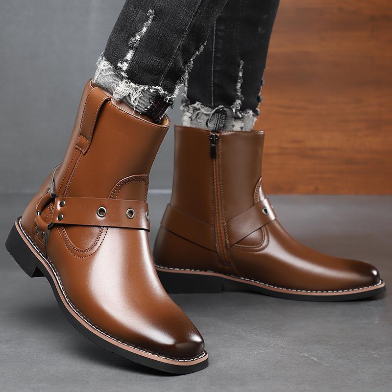 Casual high top men's leather shoes Fashionable British design style Daily outdoor street walking Business office shoes Hot