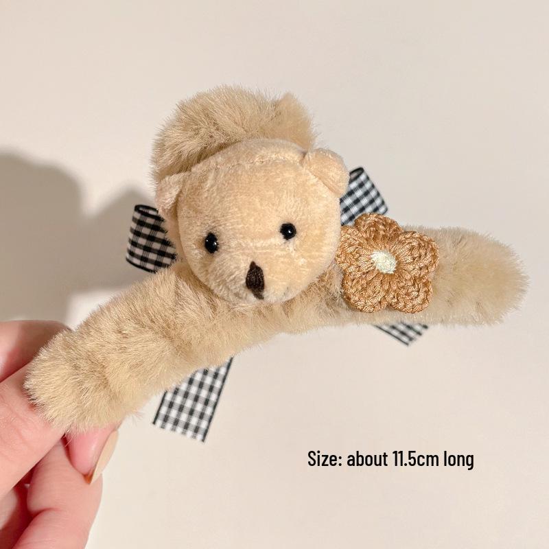 2025 Fall/Winter Teddy Bear Bow Hair Clip - Cute Fluffy Claw Shark Clip Accessory