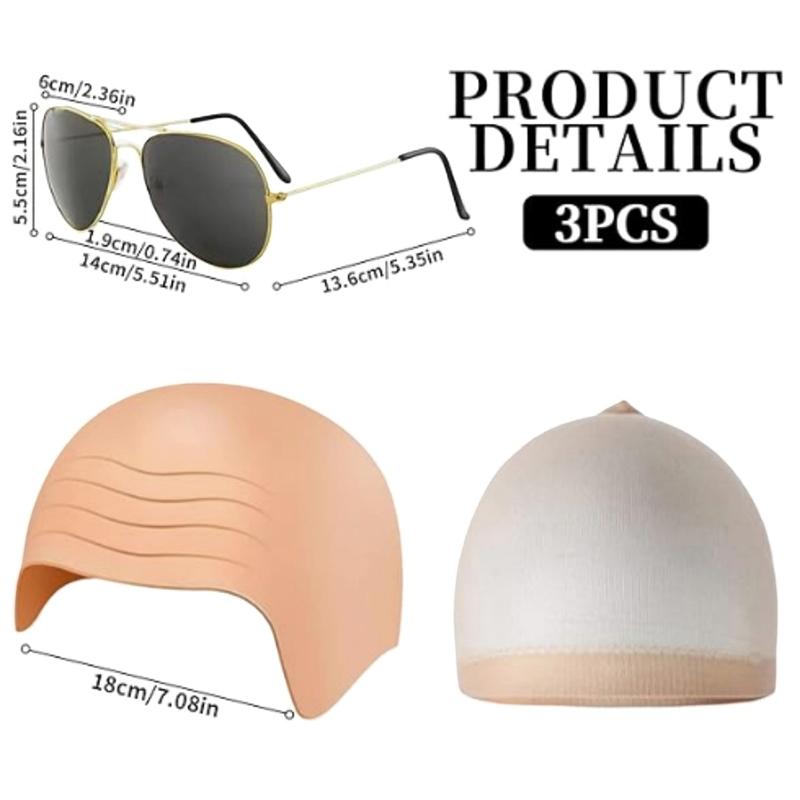 3 Pcs Bald Caps Set Bald Wig Hair Net For Wigs Halloween Costume Accessories Theater And Cosplay