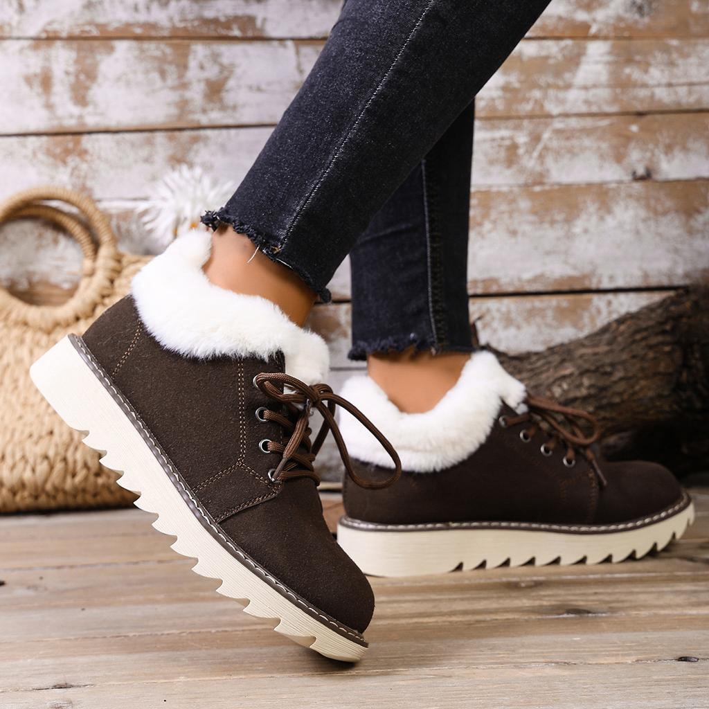 Women's Lightweight Comfortable Cold Warm Padded Snow Boots Non-slip Wear Outdoor Casual Sneakers Lace-up Cotton Boots