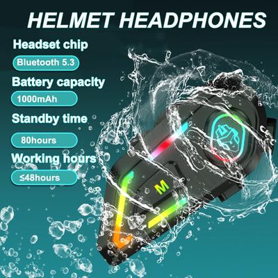 Bluetooth Motorcycle Helmet Headset BT 5.3 Voice Control Wireless Music Player Waterproof 1000mAh Earphone with Ambient Light