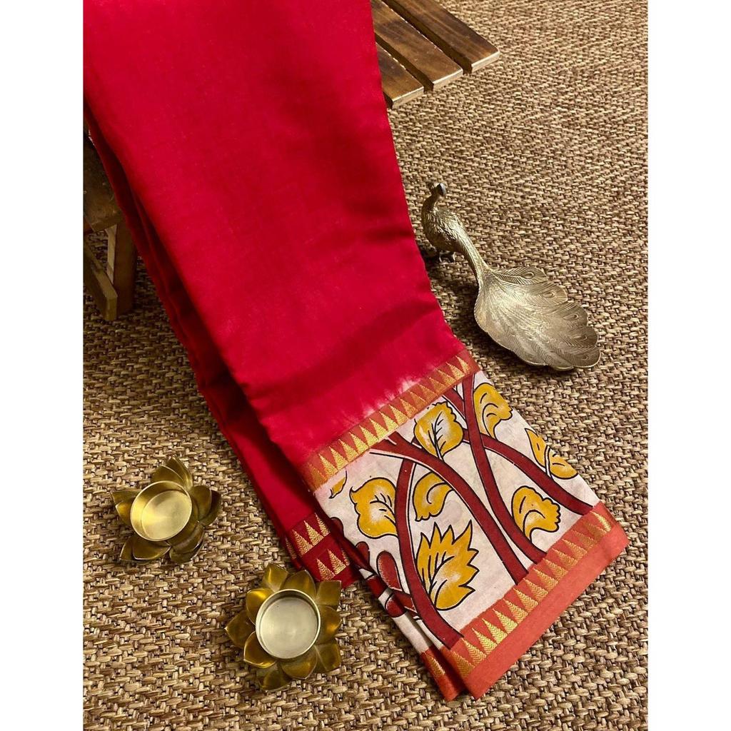 Elegant Mangalgiri Silk Kalamkari Saree – Traditional South Indian Artistry Collection