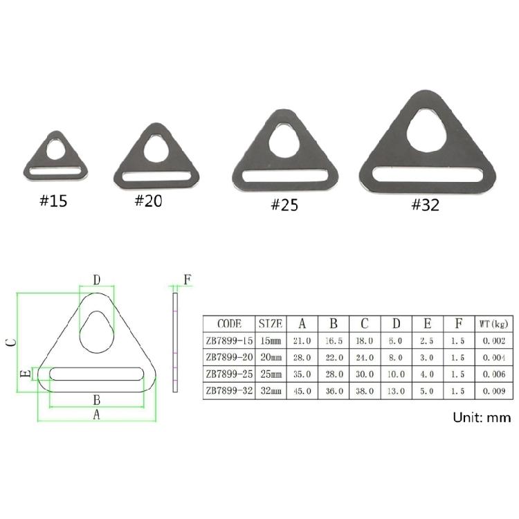 15 20 25 32 mm Metalljusterare Triangelring med Bygel Vridbar Klämma D-ringar