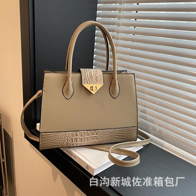 New autumn women's bags, fashionable splicing tote bags, high-end women's large-capacity one-shoulder oblique span handbags
