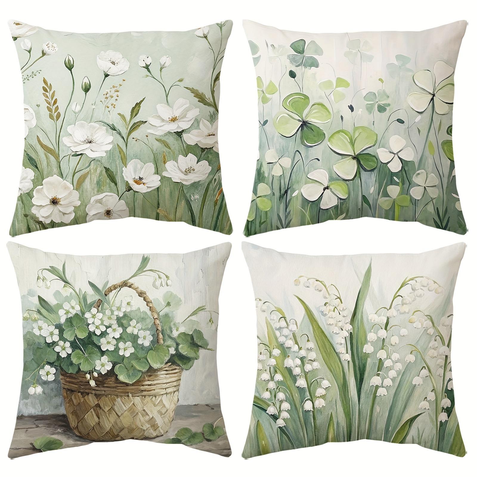 Fine Glasses Unisex Green 4Pc Flower Spring - Themed Pillowcasebedroom Living Room Sofa Home Decor Polyester Cushion Cover With Zipper
