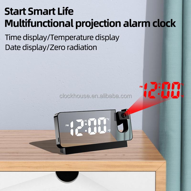 Custom RGB LED Display Desktop Mirror Digital Alarm Clock with Wall Lazer Led for Kids Bedroom Led Projection Clock